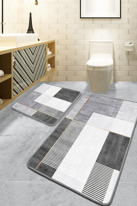 Mijölnir Pendor - Grey Juego de alfombrillas de baño de 2 piezas Mijölnir Pendor - Grey Juego de alfombrillas de baño de 2 piezas